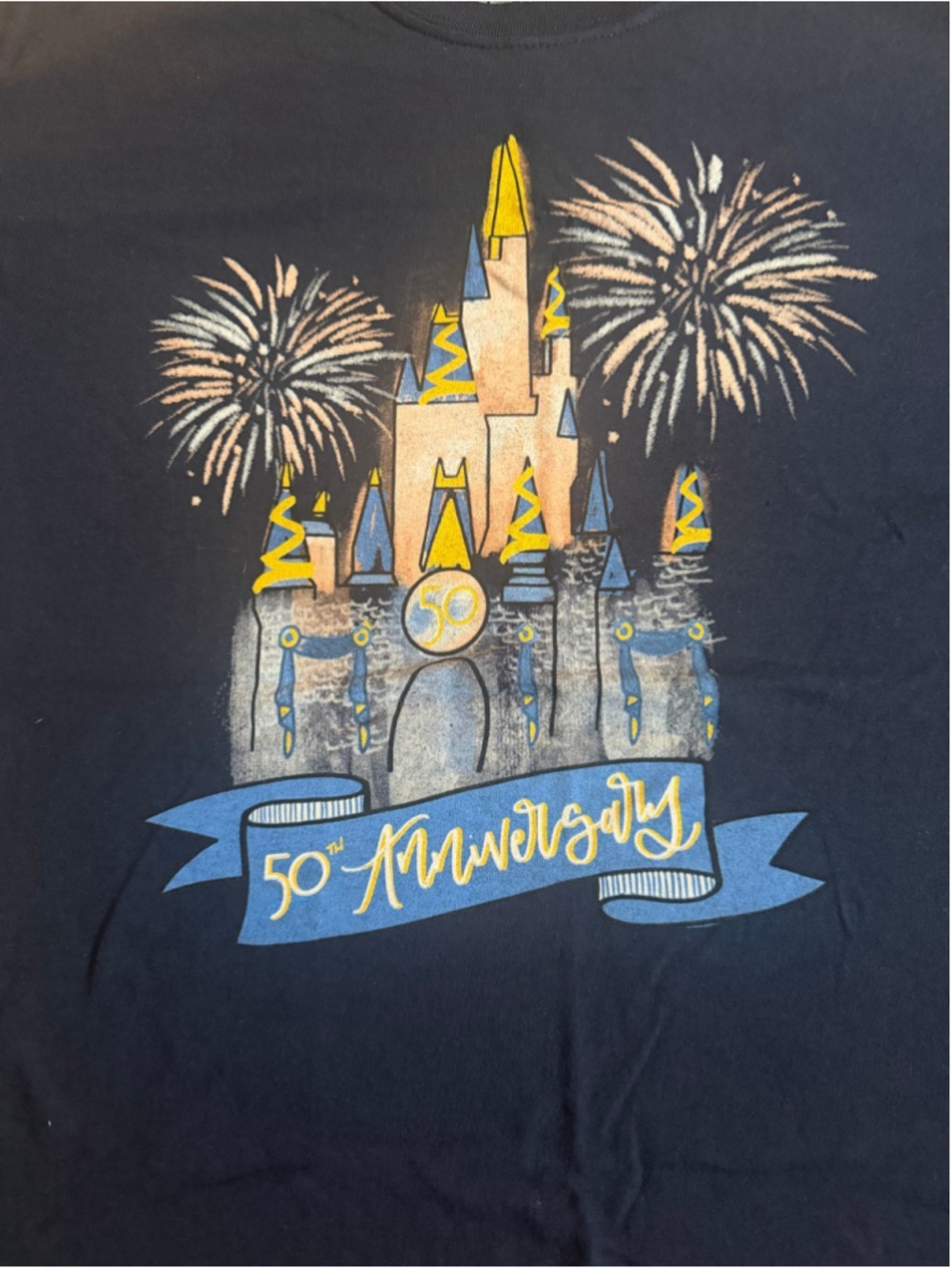 Disney World 50th Anniversary Cinderella Castle Graphic T-Shirt - Navy Blue Size - Picture 2 of 3